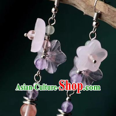 Chinese Traditional Jewelry Accessories Ancient Palace Hanfu Pink Flowers Earrings for Women