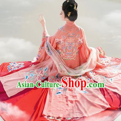 Chinese Tang Dynasty Imperial Consort Hanfu Clothing Ancient Embroidered Wide Sleeve Cardigan for Women