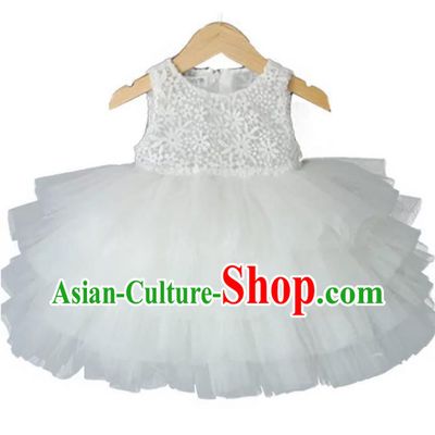 Children Models Show Costume Stage Performance Modern Dance White Bubble Dress for Kids