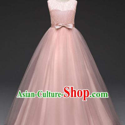 Children Models Show Costume Stage Performance Catwalks Compere Pink Veil Dress for Kids