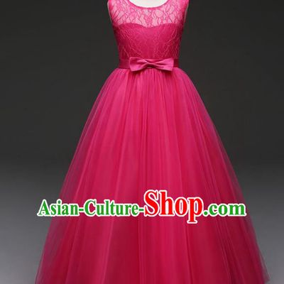 Children Models Show Costume Stage Performance Catwalks Compere Rosy Veil Dress for Kids