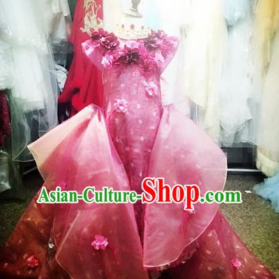Children Models Show Costume Stage Performance Catwalks Pink Dress for Kids