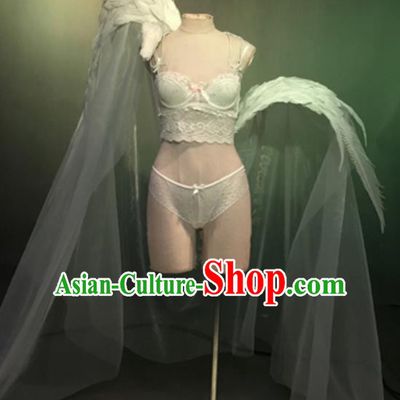 Top Grade Models Show Costume Stage Performance White Bikini Dress and Wings for Women