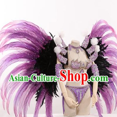 Top Grade Stage Performance Clothing Models Show Brazilian Rio Carnival Samba Purple Costume and Feather Wing for Women