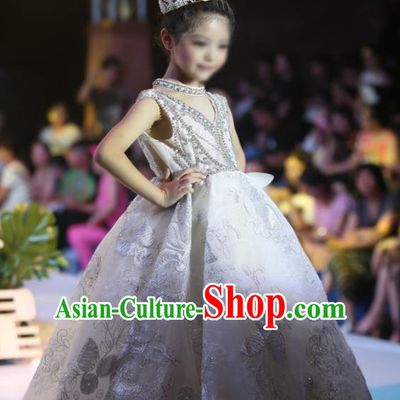 Children Models Show Costume Stage Performance Compere Catwalks Veil Full Dress for Kids