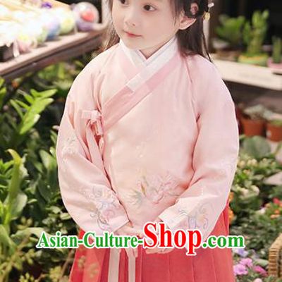 Chinese Ancient Ming Dynasty Nobility Lady Costume Children Embroidered Hanfu Dress for Kids