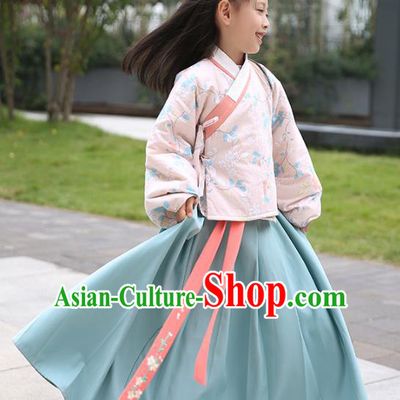 Chinese Ancient Ming Dynasty Girls Costumes Children Embroidered Hanfu Clothing for Kids