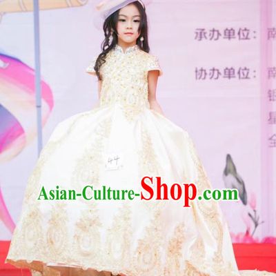 Children Models Show Costume Stage Performance Catwalks Compere Champagne Mullet Dress for Kids