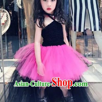 Children Models Show Costume Stage Performance Catwalks Compere Rosy Veil Bubble Dress for Kids