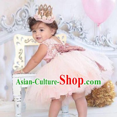 Children Models Show Costume Catwalks Stage Performance Pink Bowknot Dress for Kids