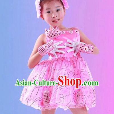 Top Grade Children Catwalks Costume Folk Dance Stage Performance Pink Dress for Kids