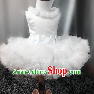 Top Grade Children Compere Catwalks Costume Modern Dance Stage Performance White Dress for Kids
