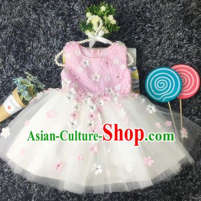 Top Grade Children Catwalks Costume Modern Dance Stage Performance Flower Fairy Pink Dress for Kids