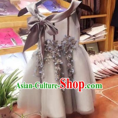 Top Grade Children Catwalks Costume Modern Dance Stage Performance Flower Fairy Grey Dress for Kids