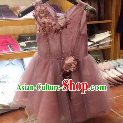Top Grade Children Catwalks Costume Modern Dance Stage Performance Princess Pink Dress for Kids