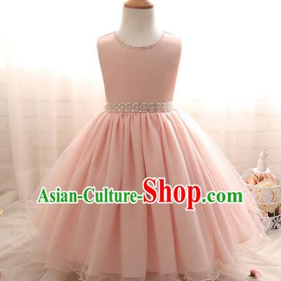 Top Grade Children Catwalks Costume Modern Dance Stage Performance Compere Pink Dress for Kids