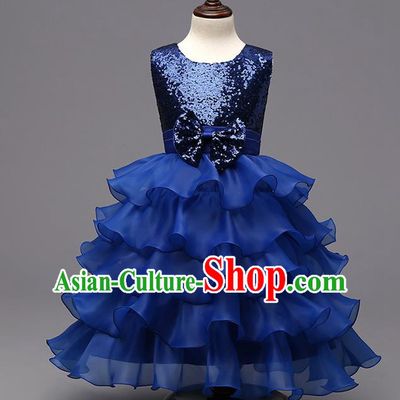 Top Grade Children Catwalks Costume Modern Dance Stage Performance Compere Royalblue Sequins Dress for Kids
