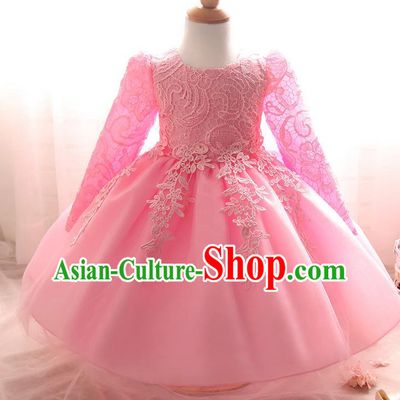 Top Grade Children Catwalks Costume Modern Dance Stage Performance Compere Pink Lace Dress for Kids