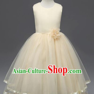 Top Grade Children Catwalks Costume Modern Dance Stage Performance Compere Champagne Full Dress for Kids