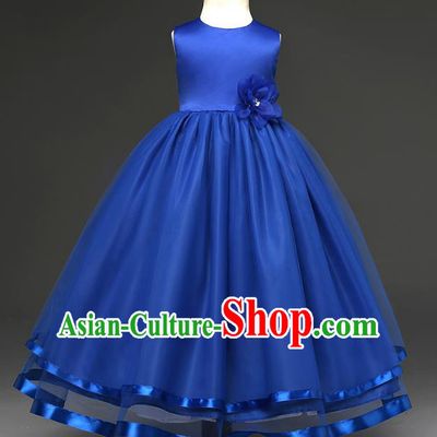 Top Grade Children Catwalks Costume Modern Dance Stage Performance Compere Royalblue Full Dress for Kids