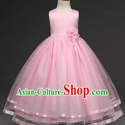 Top Grade Children Catwalks Costume Modern Dance Stage Performance Compere Pink Full Dress for Kids