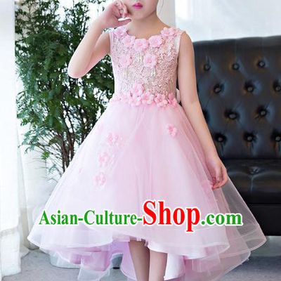 Children Catwalks Flower Fairy Costume Modern Dance Stage Performance Compere Pink Full Dress for Kids