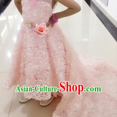 Children Models Show Compere Costume Girls Princess Pink Mullet Dress Stage Performance Clothing for Kids