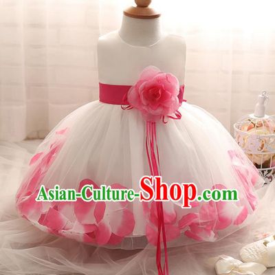 Children Models Show Costume Compere Rosy Rose Full Dress Stage Performance Clothing for Kids