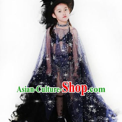 Children Models Show Costume Catwalks Stage Performance Black Dress and Hat for Kids