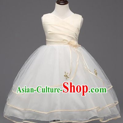 Children Flower Fairy Costume Compere Modern Dance Stage Performance Catwalks Champagne Dress for Kids
