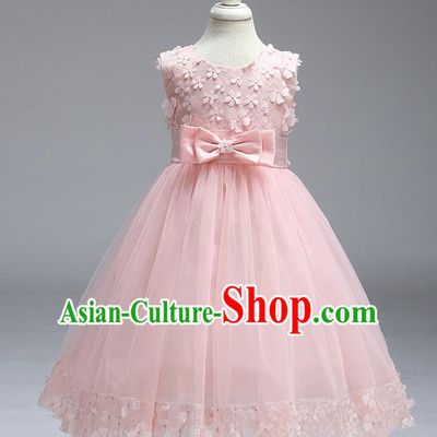 Children Fairy Princess Pink Veil Dress Stage Performance Catwalks Compere Costume for Kids