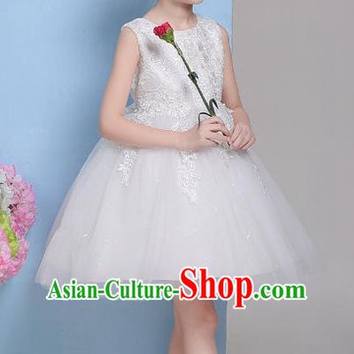 Children Fairy Princess White Veil Bubble Dress Stage Performance Catwalks Compere Costume for Kids