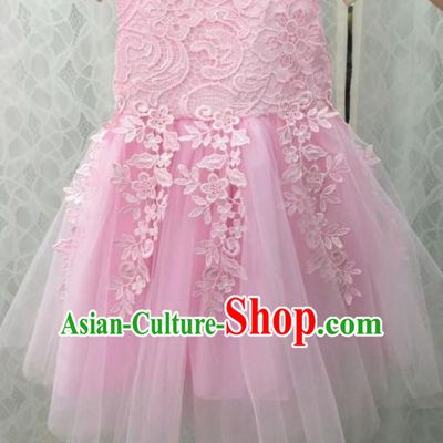 Children Fairy Princess Pink Veil Bubble Dress Stage Performance Catwalks Compere Costume for Kids