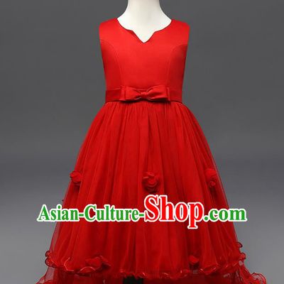 Children Fairy Princess Red Veil Dress Stage Performance Catwalks Compere Costume for Kids