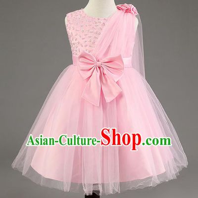 Children Fairy Princess Bowknot Pink Dress Stage Performance Catwalks Compere Costume for Kids