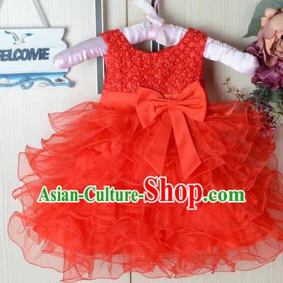 Children Fairy Princess Red Bubble Dress Stage Performance Catwalks Compere Costume for Kids