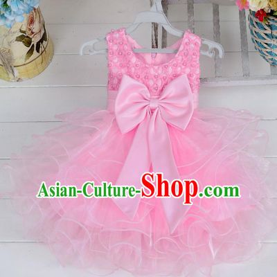 Children Fairy Princess Pink Bubble Dress Stage Performance Catwalks Compere Costume for Kids