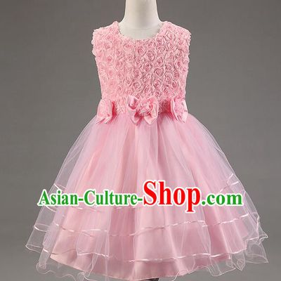 Children Modern Dance Pink Dress Stage Performance Catwalks Compere Costume for Kids