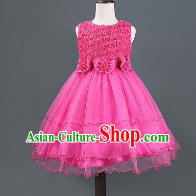 Children Modern Dance Rosy Dress Stage Performance Catwalks Compere Costume for Kids