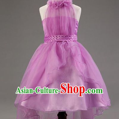 Children Modern Dance Princess Purple Mullet Dress Stage Performance Catwalks Compere Costume for Kids
