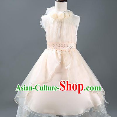 Children Modern Dance Princess Champagne Mullet Dress Stage Performance Catwalks Compere Costume for Kids