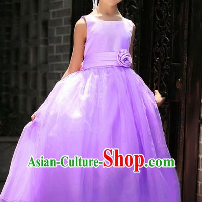 Children Modern Dance Princess Purple Dress Stage Performance Catwalks Compere Costume for Kids