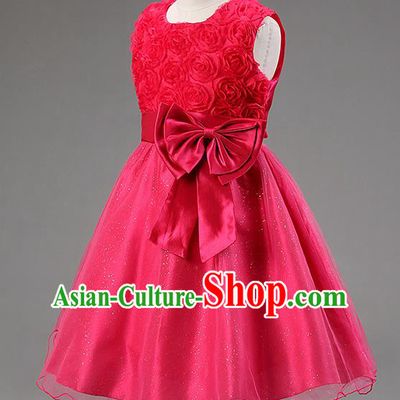 Children Modern Dance Princess Rosy Rose Dress Stage Performance Catwalks Compere Costume for Kids