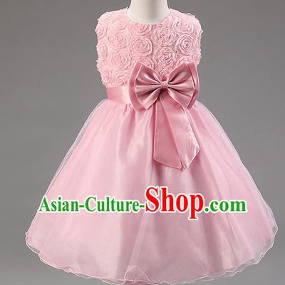Children Modern Dance Princess Pink Rose Dress Stage Performance Catwalks Compere Costume for Kids