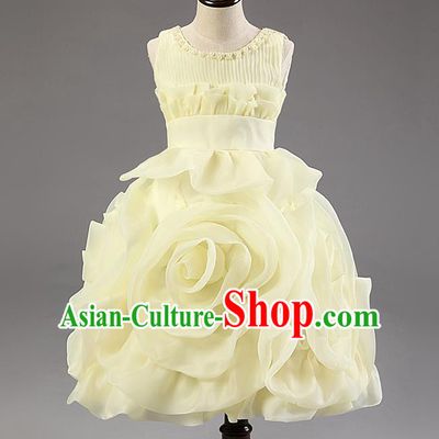 Children Modern Dance Princess Dress Stage Performance Catwalks Compere Yellow Rose Costume for Kids