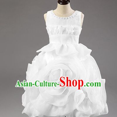 Children Modern Dance Princess Dress Stage Performance Catwalks Compere White Rose Costume for Kids