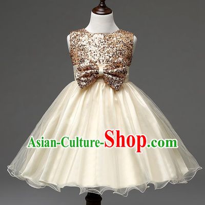 Children Modern Dance Compere Golden Full Dress Stage Performance Catwalks Costume for Kids
