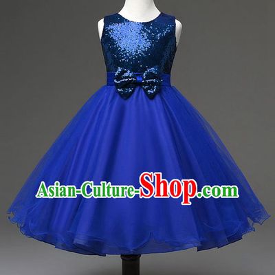 Children Modern Dance Compere Royalblue Full Dress Stage Performance Catwalks Costume for Kids