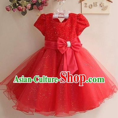 Children Modern Dance Red Full Dress Stage Performance Compere Catwalks Costume for Kids