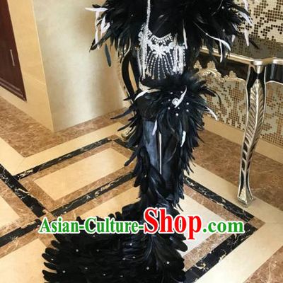 Children Catwalks Costume Brazilian Carnival Black Feather Clothing for Kids